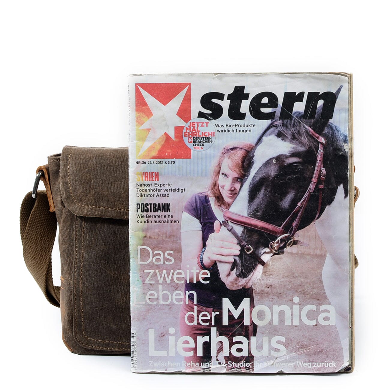 Kleine Canvas Messenger Tasche Aus Gewachstem Baumwoll-Canvas & Crazy Horse Leder - Unisex