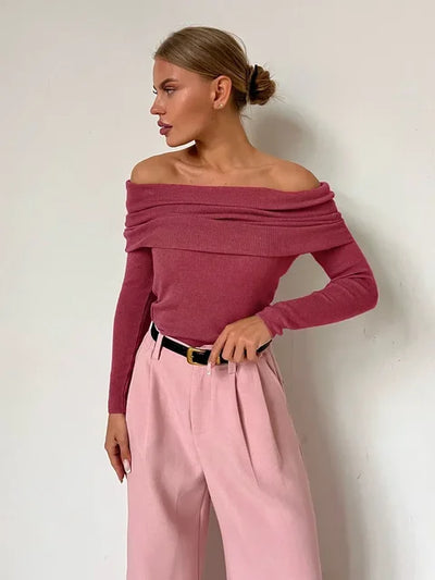 Off-Shoulder Langarmpullover für Damen - Vaeronael