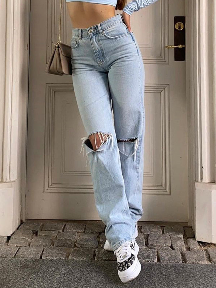 Elvaria Damen Jeanshose – Zerrissene Baggy Jeans mit Hoher Taille für Sommerliche Stilvielfalt