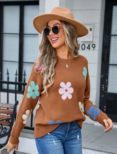 Aislin | Lässiger Blumengehäkelter Pullover