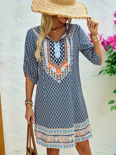 Zariah – Charmantes Boho-Print-Tunikakleid mit V-Ausschnitt