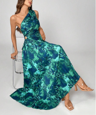 Valentina - Asymmetrisches plissiertes Kleid mit Druck