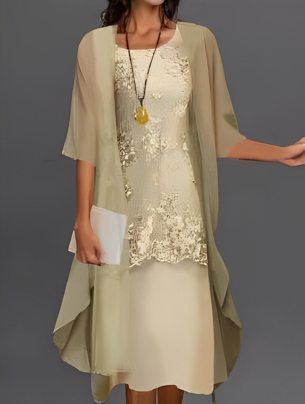 Ridley - Elegantes zweiteiliges Kleid aus Chiffon und Spitze