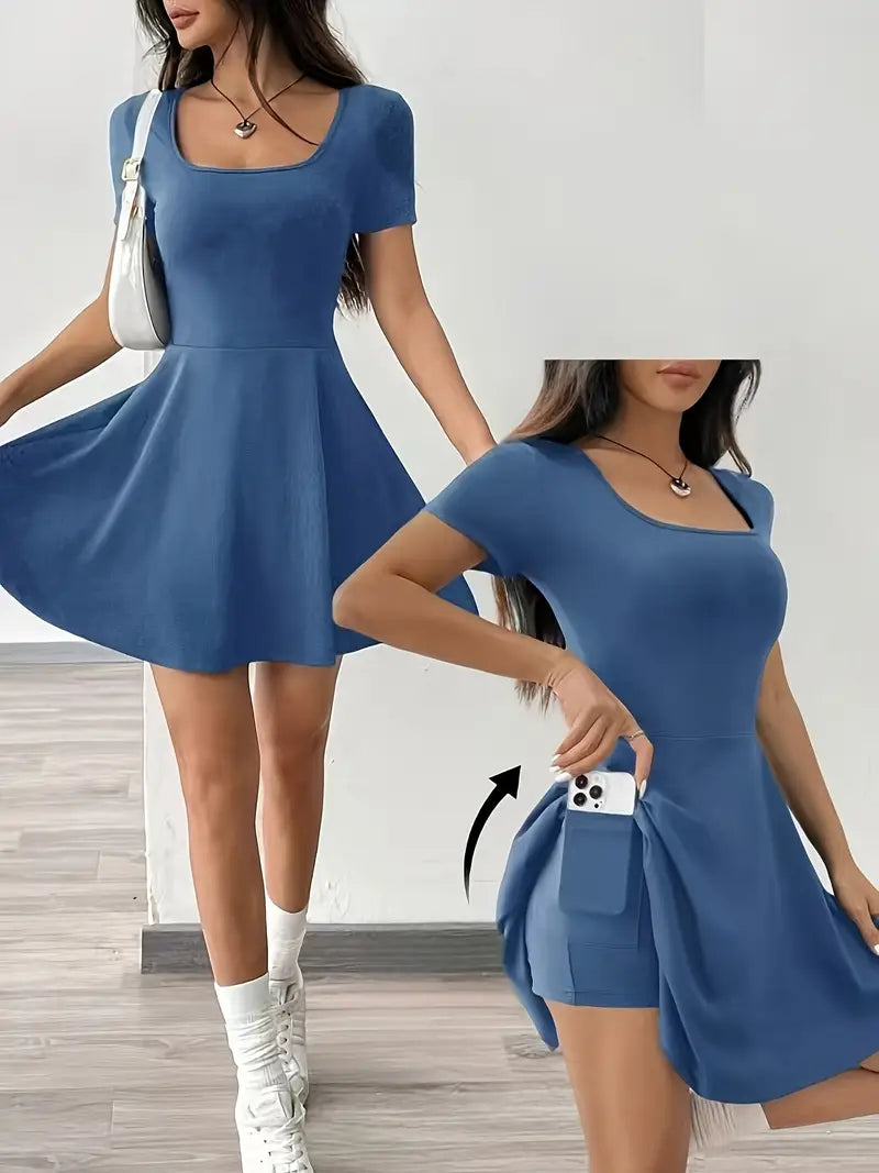 Gudrun – Schickes Skaterkleid mit integrierten Shorts und Tasche