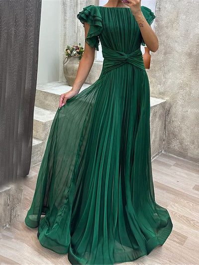 Elisa - Elegantes plissiertes langes Maxikleid in Dunkelblau