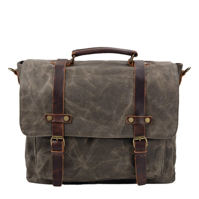 Bruges Messenger Bag – Robuste Canvas & Crazy Horse Leder Schultertasche mit Laptopfach
