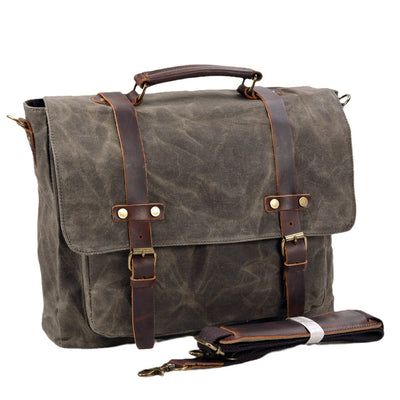 Bruges Messenger Bag – Robuste Canvas & Crazy Horse Leder Schultertasche mit Laptopfach