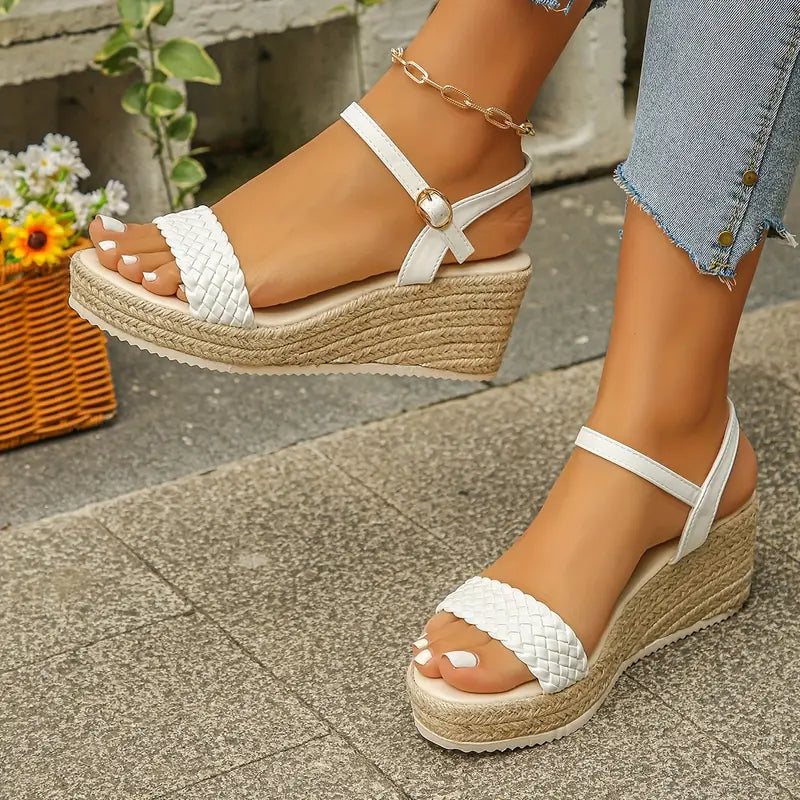 Helena – Jute-Keilsandalen mit geflochtenem Riemen
