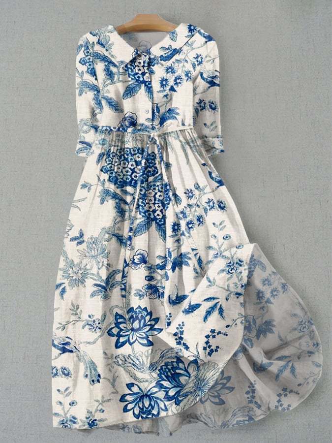Liana - Geblümtes Midi-Hemdkleid mit Gürtel