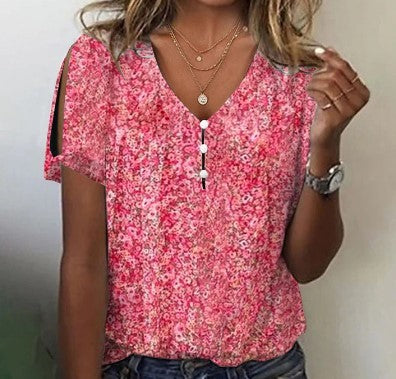 Luna - Bluse mit V-Ausschnitt und Blumendruck