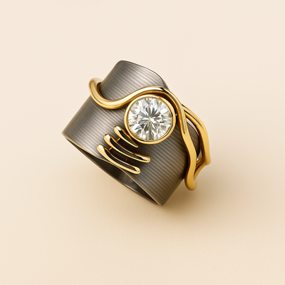 Vintage-Ring aus dunklem Silber mit Zirkonia