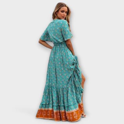 Maja Boho Maxi Kleid Für Damen Mit Farbenfrohem Blumenmuster & Hohem Schlitz – Perfekt Für Sommer