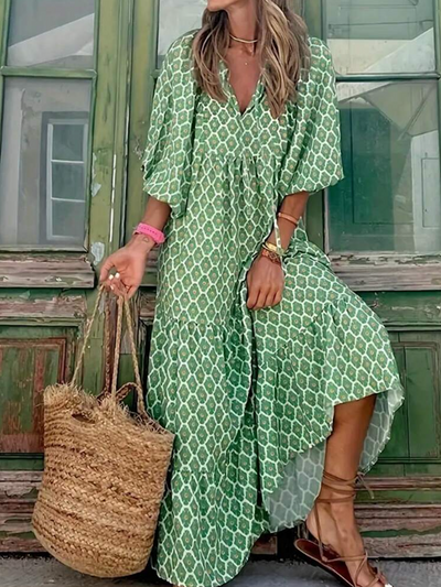 Urvee – Boho-Chic-Maxikleid mit Print und Stufen