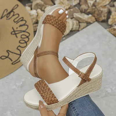 Helena – Jute-Keilsandalen mit geflochtenem Riemen