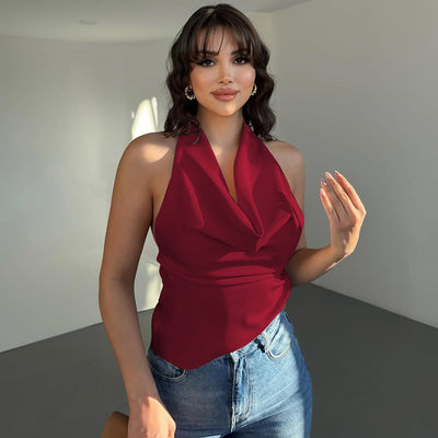 Violett - Rückenfreie Bluse mit drapiertem Ausschnitt