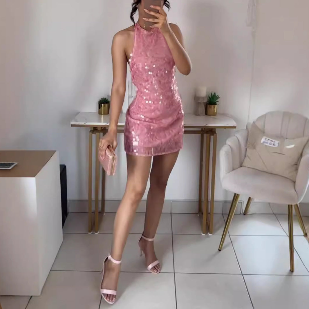 Ariana - Leuchtend pinkes Minikleid mit Paillettenbesatz