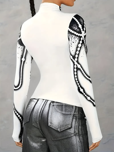 Herminia | Lässiges Strickoberteil mit abstraktem Druck