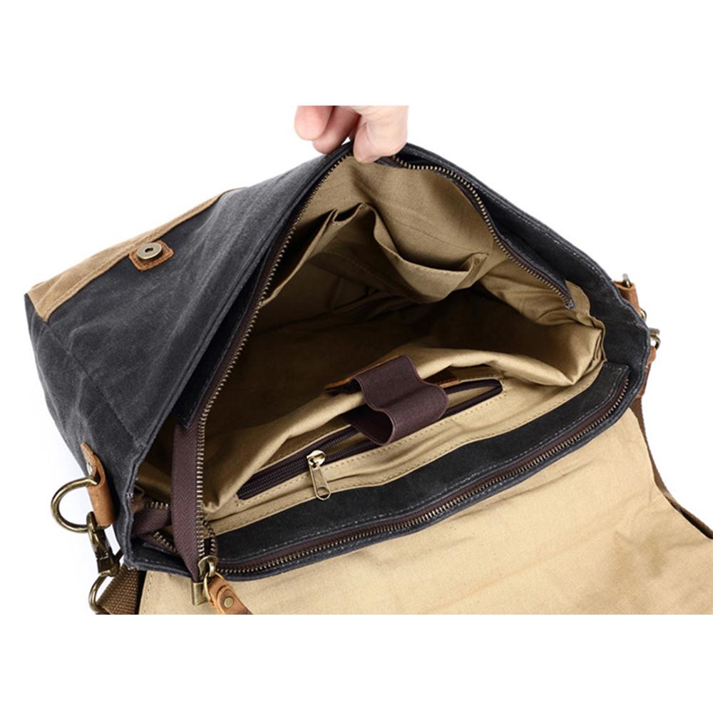 Mokalo™ Messenger Bag Aus Gewachstem Canvas & Leder – Unisex Umhängetasche Für Laptop & Alltag
