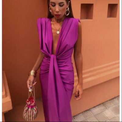 Isadora - Drapiertes Kleid mit tiefem V-Ausschnitt