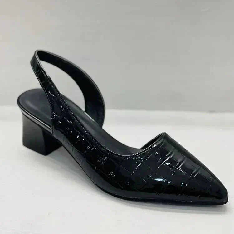 Lena Slingback Croc Heels für Frauen – Elegante, Bequeme Absätze Mit Blockabsatz und Spitze Zehenform