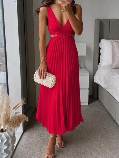 Margaux – Elegantes Midikleid mit V-Ausschnitt und Plisseerock