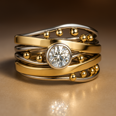 Vergoldeter Vintage-Ring mit eingefasstem Zirkonia