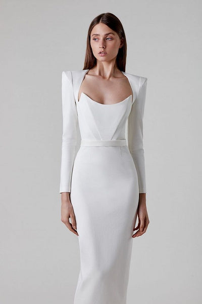 Celeste - Strukturiertes Midikleid mit langen Ärmeln