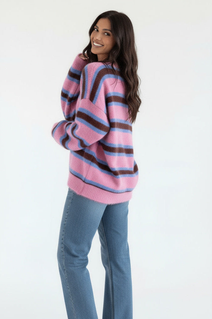 Leona | Damen Gestreifter Strickpullover