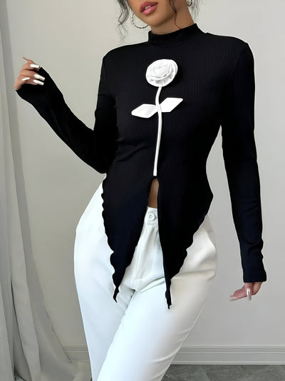 Estella | Elegantes Langarm-T-Shirt mit hohem Kragen