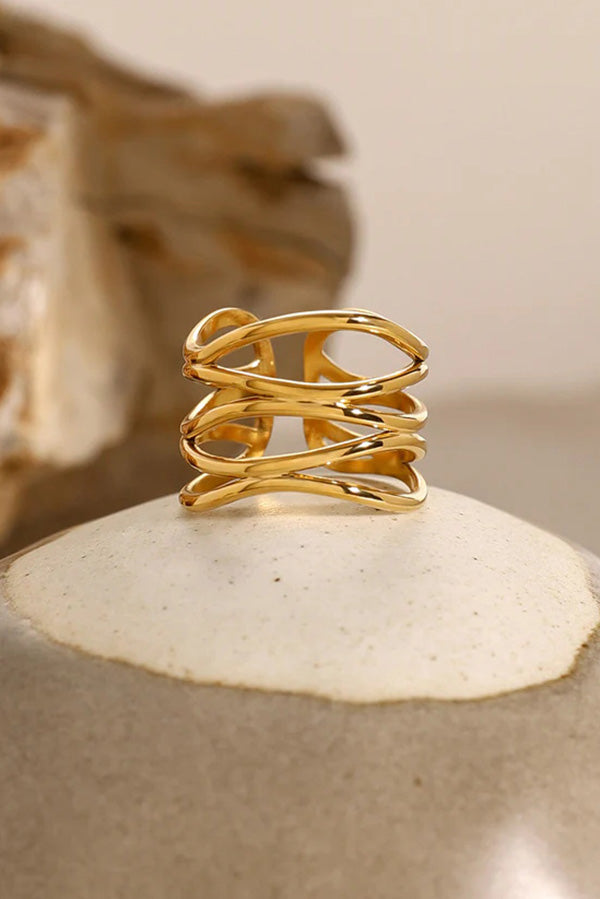 Catalina | Elegante Wellenförmige Edelstahlring Mit Verstellbarem Design, Ultraleicht