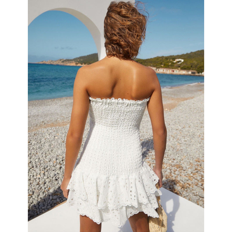 Ana - Gelbes trägerloses Minikleid mit gerüschten Trägern