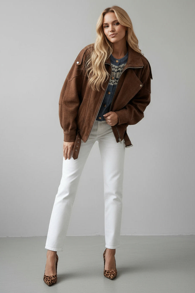 Carla | Braune Oversize-Jacke aus Wildleder für Damen