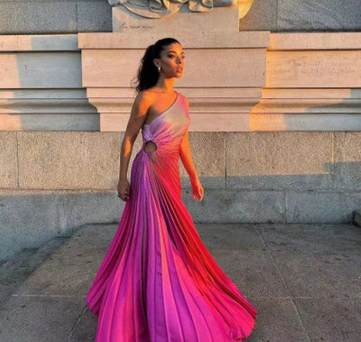 Aurora - Asymmetrisches plissiertes langes Kleid