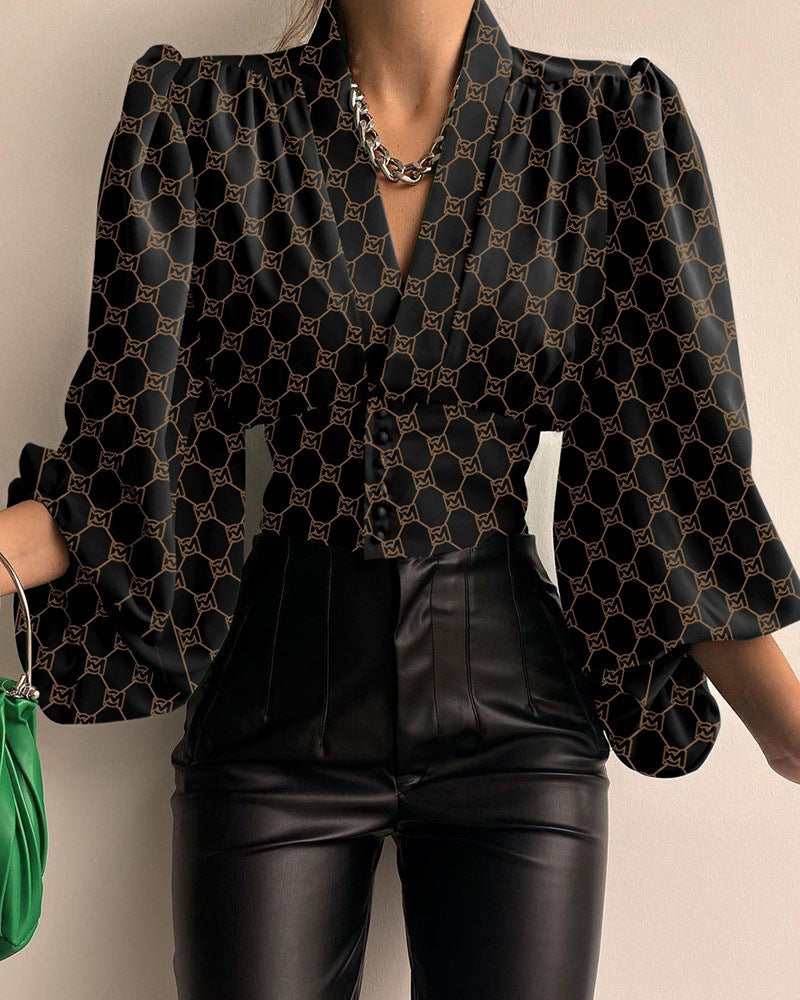 Nova - Geometrische Bluse mit Puffärmeln