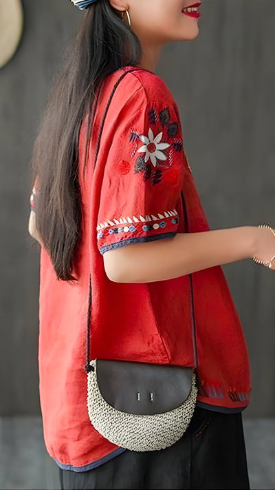 Ginevra | Bestickte, lose ethnische Bluse