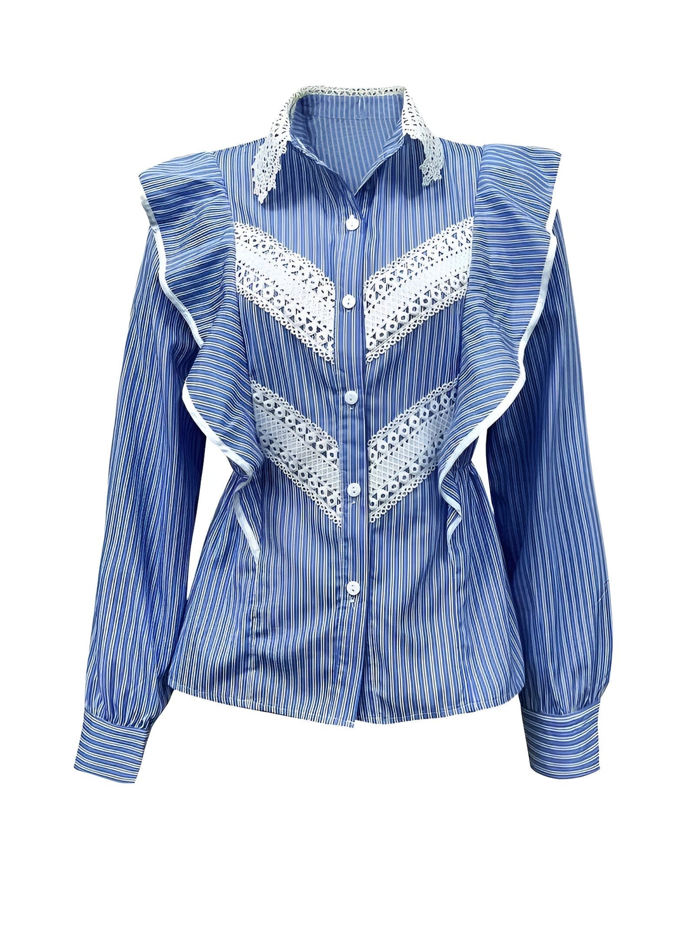 Rosalia | Elegantes gestreiftes Langarmshirt mit Spitze und Rüschendetails