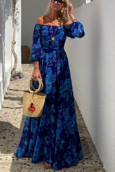 Mariela - Langes Maxikleid im mediterranen Stil mit freien Schultern