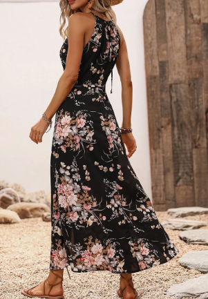 Isabela - Langes geblümtes Kleid mit Neckholder