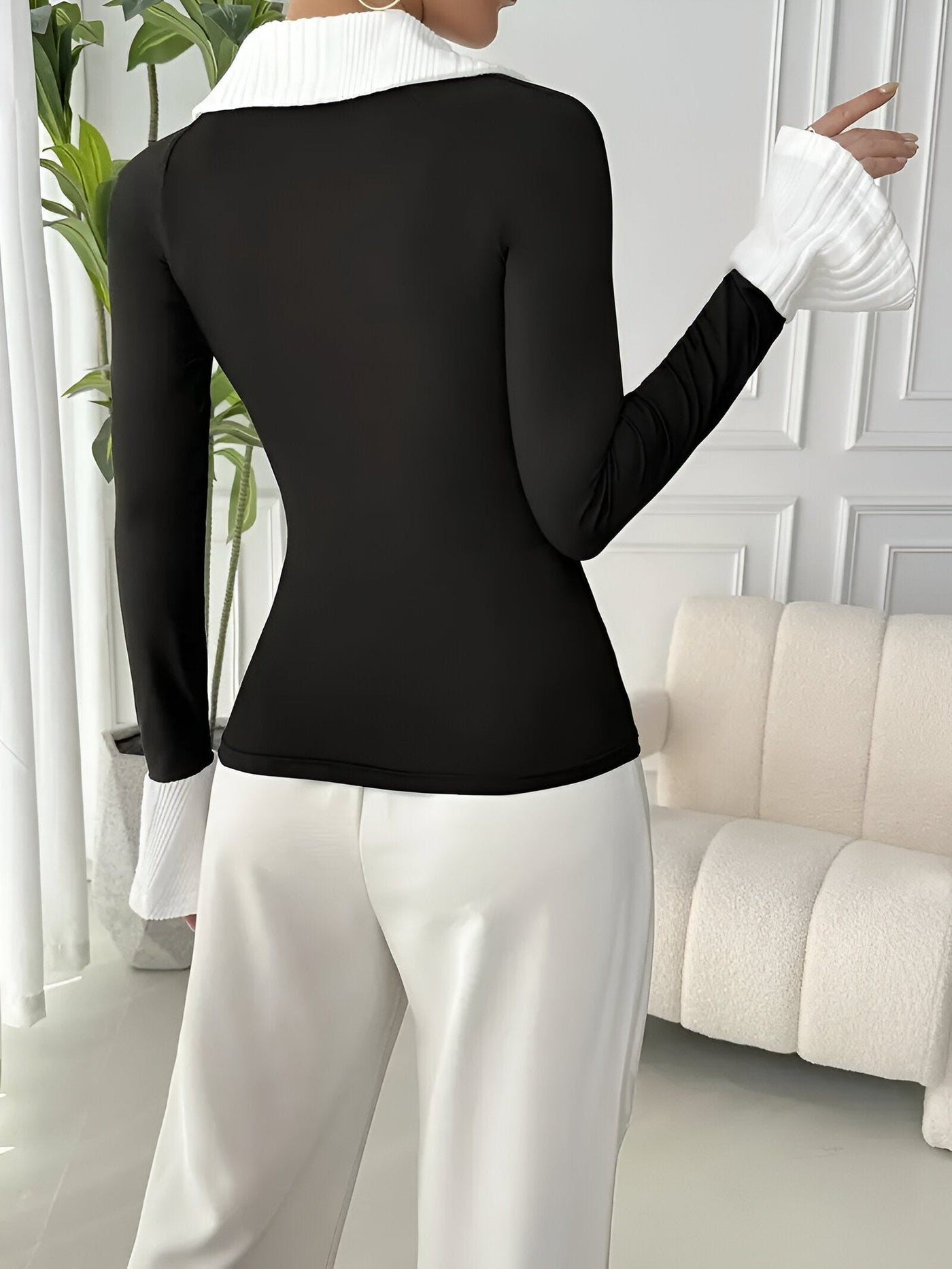 Marlena | Stylisches T-Shirt mit Kontrastkragen