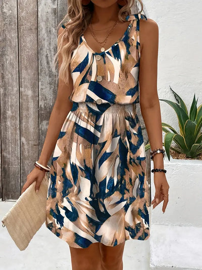 Evadelle – Stilvolles ärmelloses Kleid mit abstraktem Print