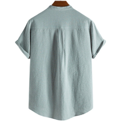 Gestreiftes Hemd mit halber Knopfleiste für Männer aus Leinen