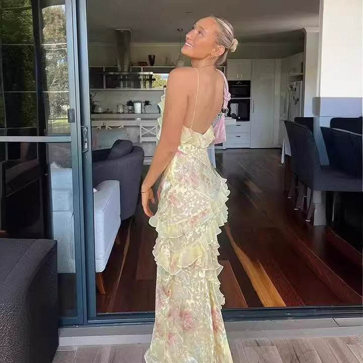 Elena - Langes degradiertes Kleid mit Rüschen