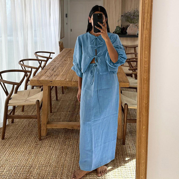 April - Zweiteiliges Leinenset mit verstellbaren Bändern