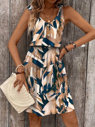 Evadelle – Stilvolles ärmelloses Kleid mit abstraktem Print