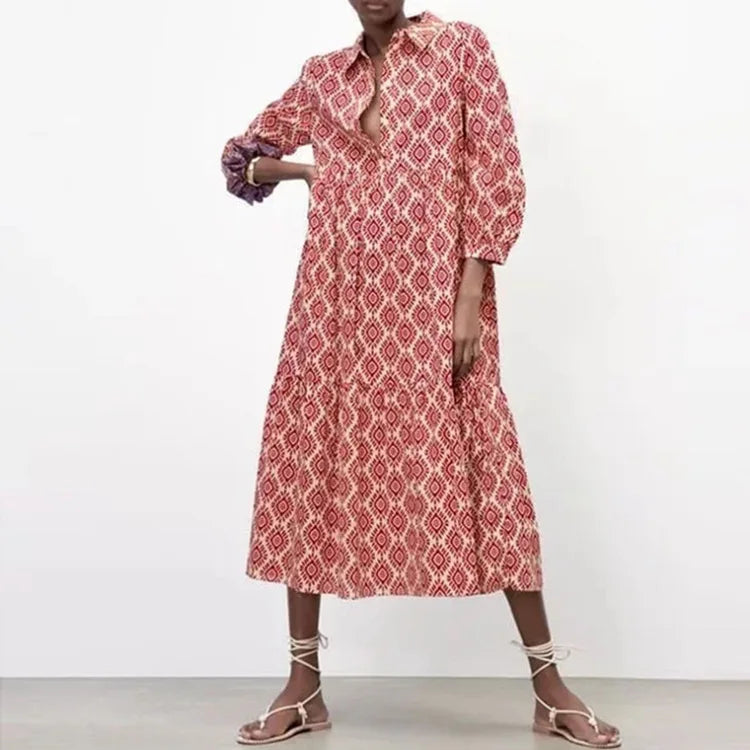 Iris | Langärmliges Kleid mit geometrischem Muster