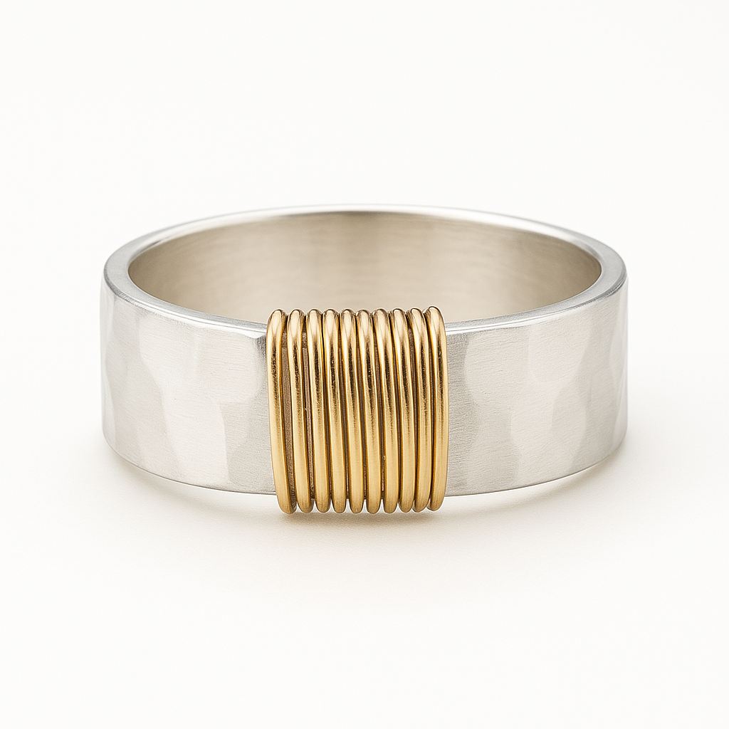 Vintage-Silberring mit goldenen Fäden