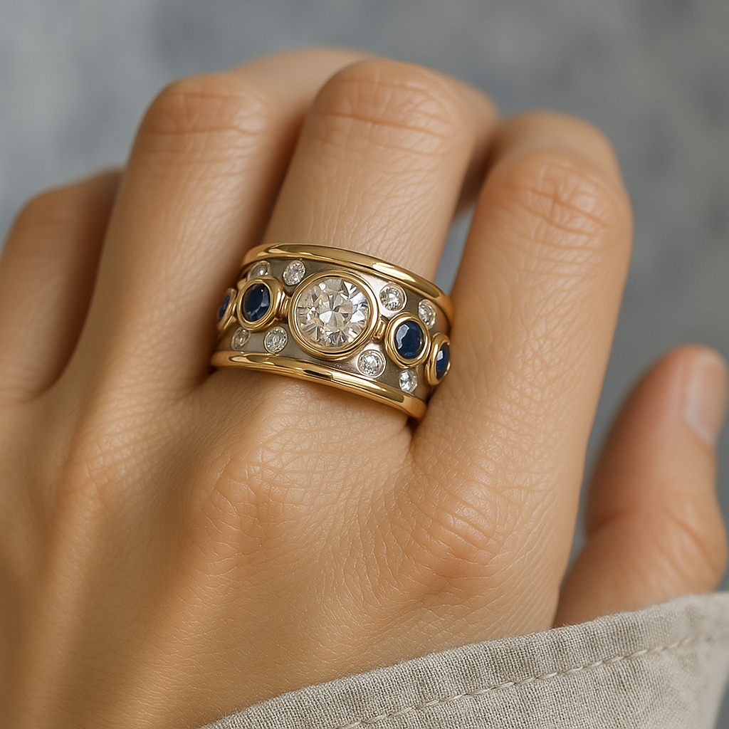 Vintage-Ring in Goldoptik mit eingefasstem Zirkonia