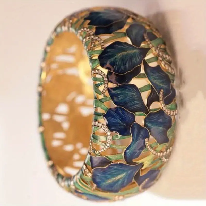 Blauer Emaille-Ring mit Blumenmuster