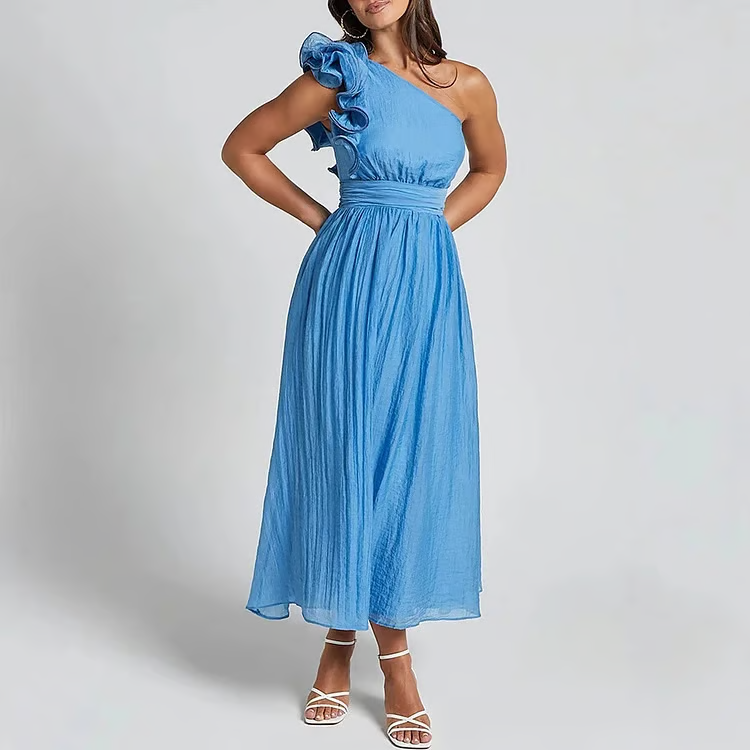 Sommerkleid für Frauen mit schrägem Ausschnitt - Aurenithya