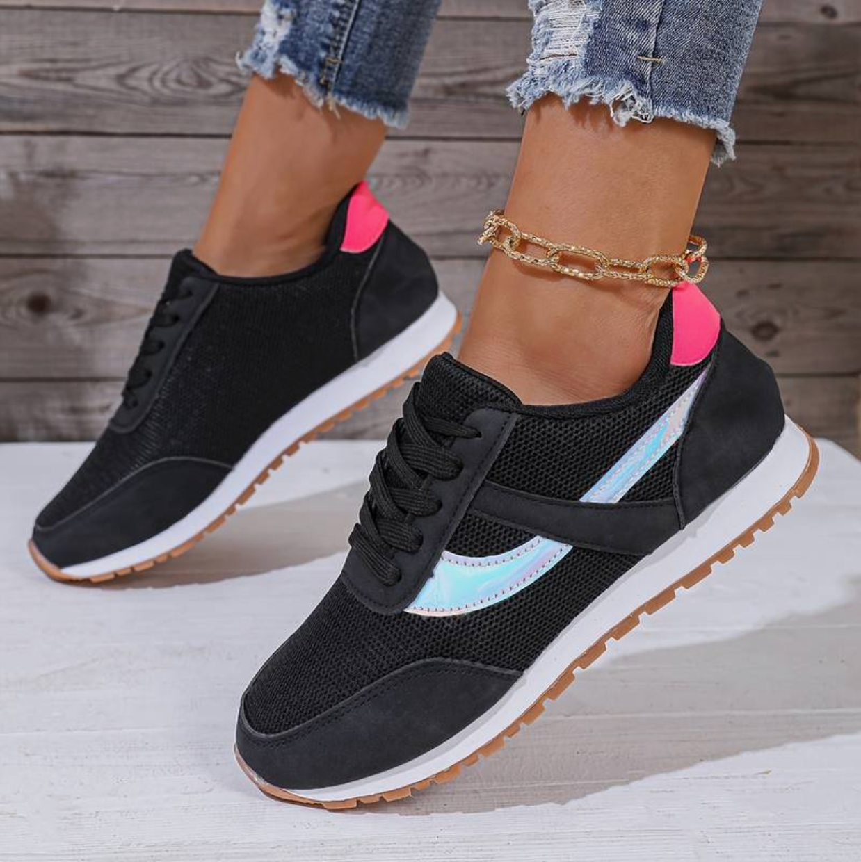 Atmungsaktive Damen Schnürschuhe Mit Robuster Gummi-Sohle - Lässiges Low-Top-Design